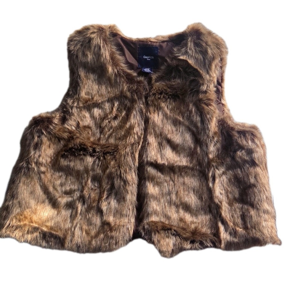 GapKids Faux Fur Vest XL Brown Shaggy Gilet Y2K Aesthetic Quiet Luxury Preppy